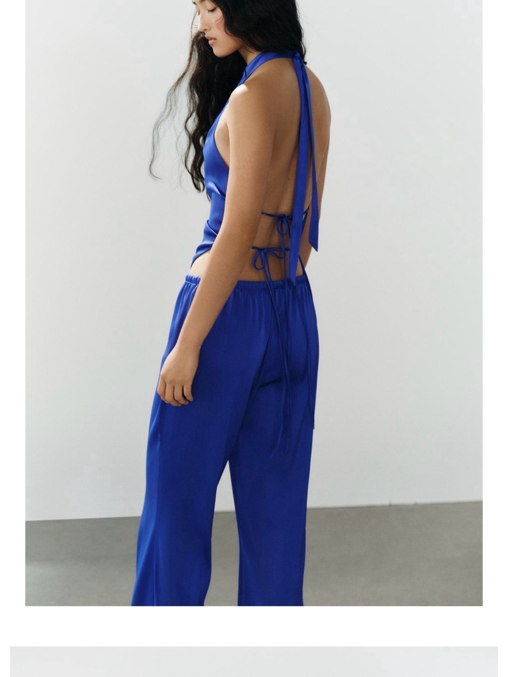 Zara Women's Electric Blue Satin pants and Halter Neck - Picture 5 of 6